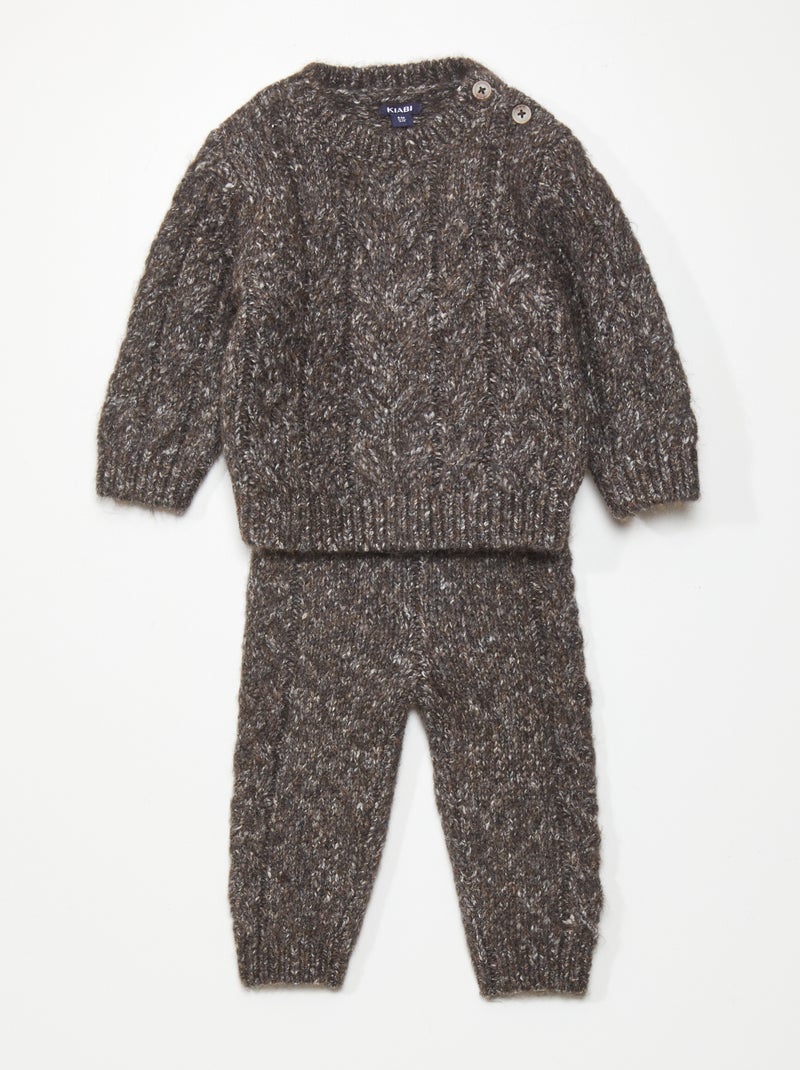 Conjunto de punto trenzado jersey + pantalón - 2 piezas MARRON - Kiabi