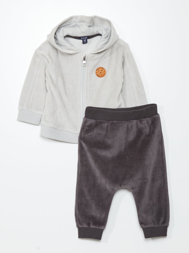 Conjunto de sudadera con cremallera + pantalón  - 2 piezas GRIS - Kiabi