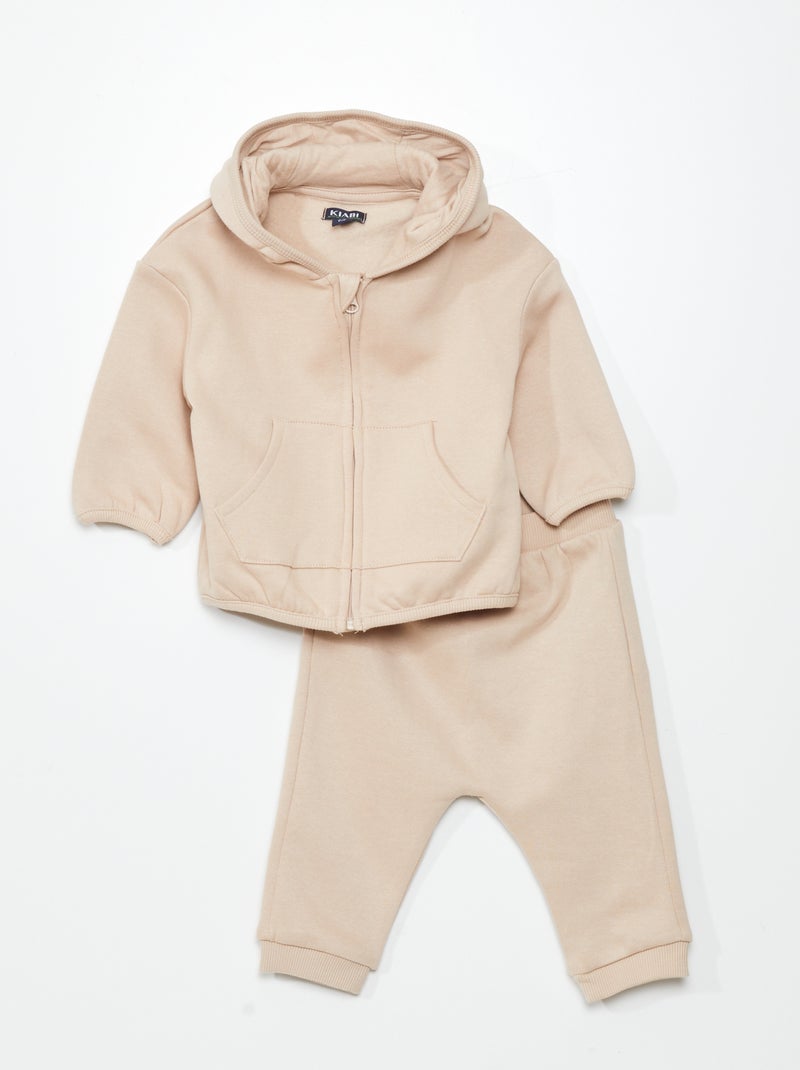 Conjunto de sudadera con cremallera + pantalón de jogging - 2 piezas BEIGE - Kiabi