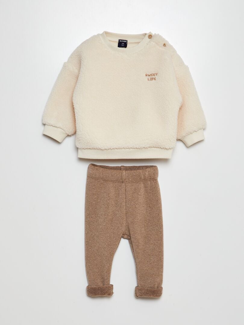 Conjunto de sudadera con efecto borreguito + pantalón  - 2 piezas BEIGE - Kiabi