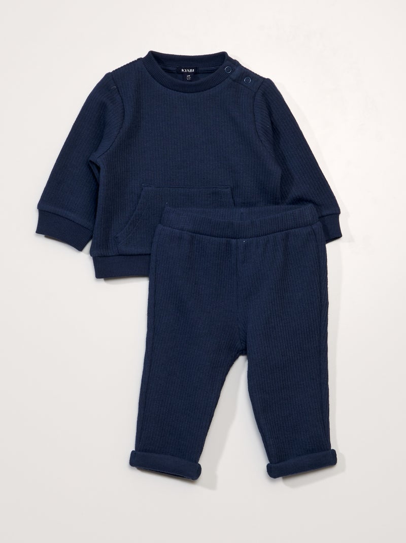 Conjunto de sudadera + legging de canalé - 2 piezas azul oscuro - Kiabi