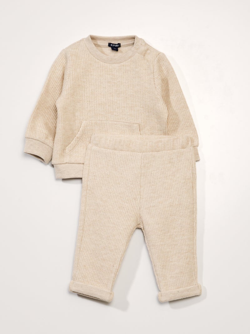 Conjunto de sudadera + legging de canalé - 2 piezas BEIGE - Kiabi