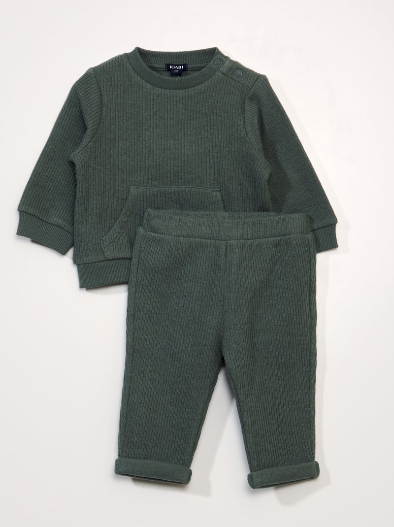 Conjunto de sudadera + legging de canalé - 2 piezas VERDE - Kiabi
