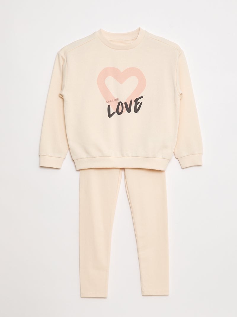 Conjunto de sudadera + legging estampado - 2 piezas Blanco - Kiabi