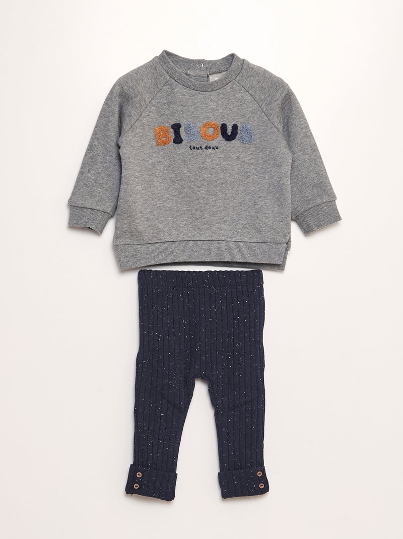 Conjunto de sudadera + legging moteado - 2 piezas GRIS - Kiabi