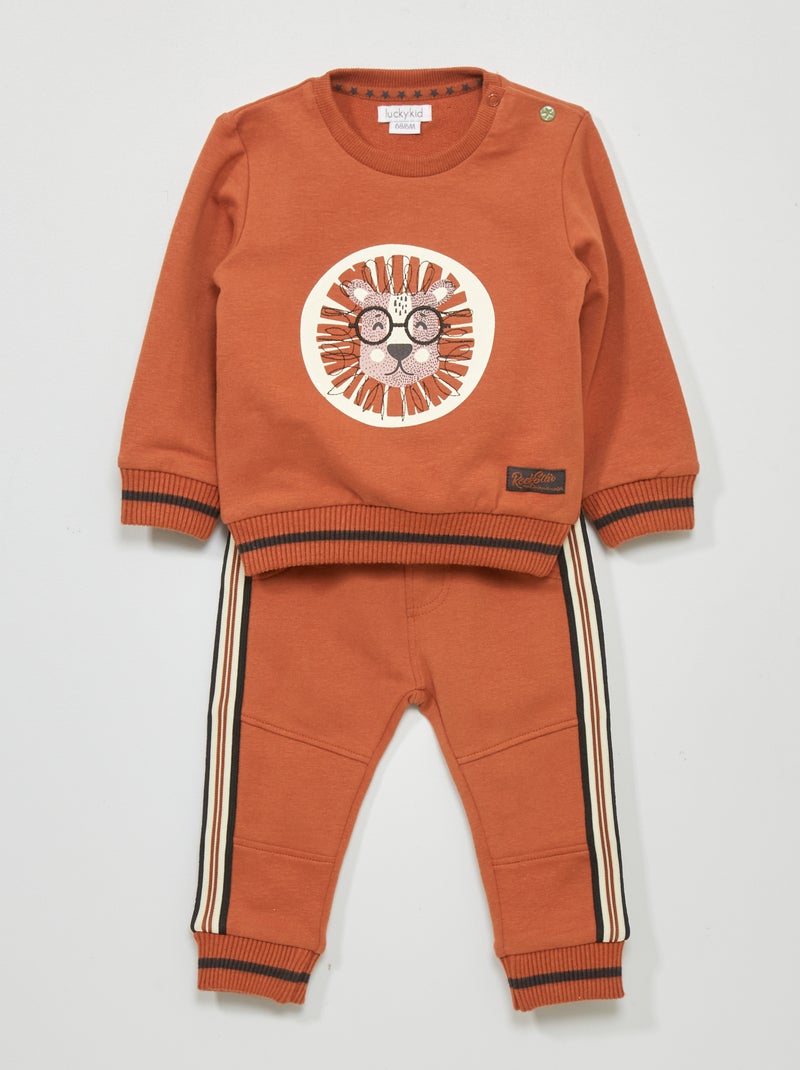 Conjunto de sudadera 'león' + pantalón de jogging - 2 piezas rojo teja - Kiabi