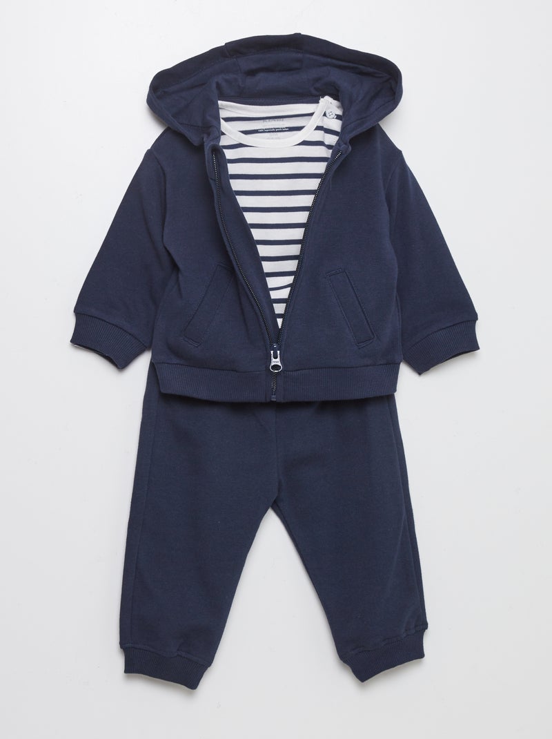 Conjunto de sudadera + pantalón + camiseta - 3 piezas Azul - Kiabi