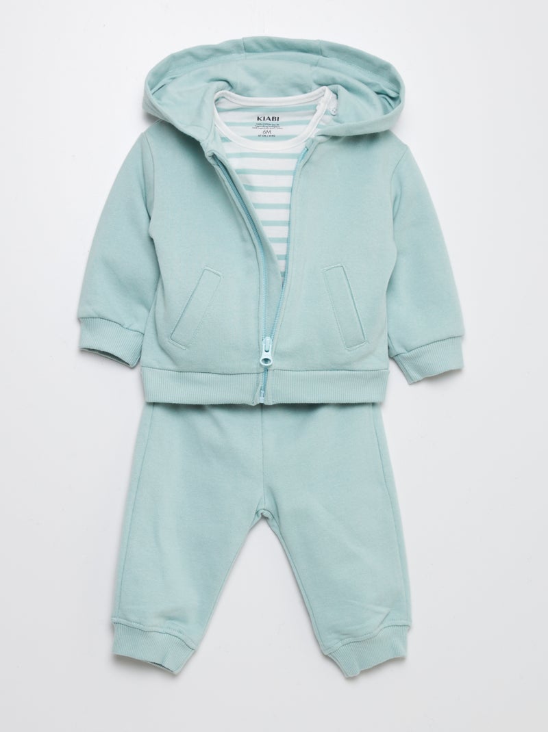 Conjunto de sudadera + pantalón + camiseta - 3 piezas Verde - Kiabi