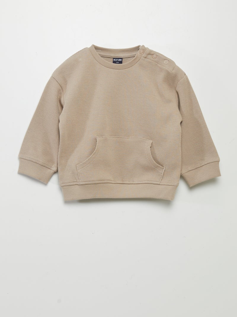 Conjunto de sudadera + pantalón de nido de abeja - 2 piezas beige - Kiabi