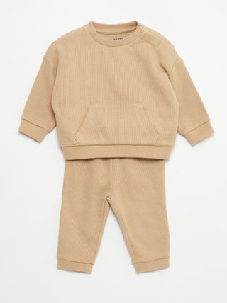 Conjunto de sudadera + pantalón de nido de abeja - 2 piezas