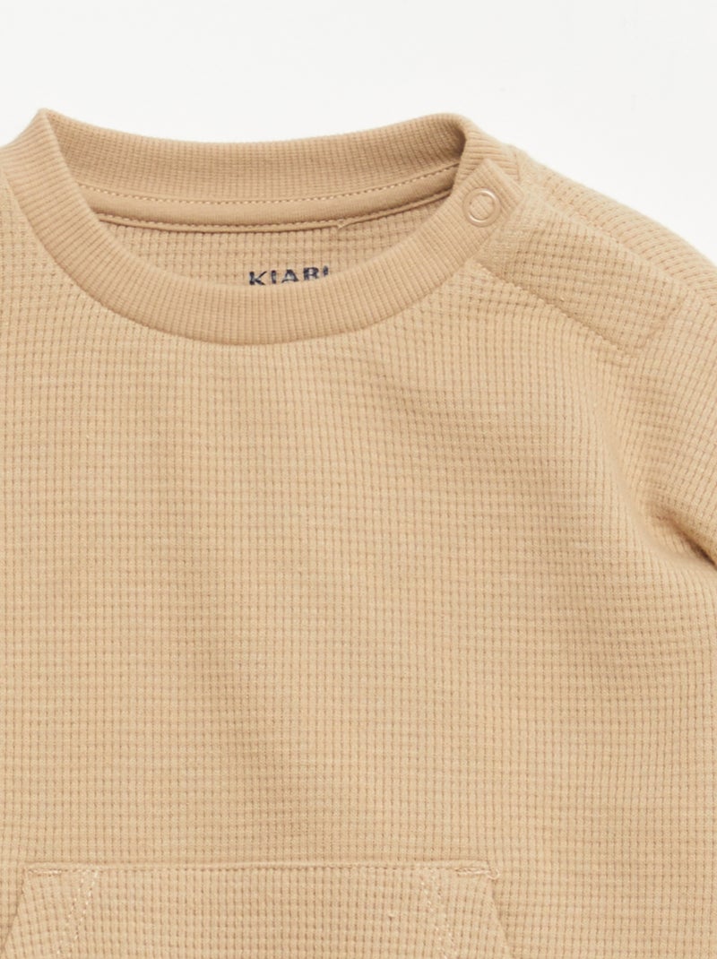Conjunto de sudadera + pantalón de nido de abeja - 2 piezas Beige - Kiabi