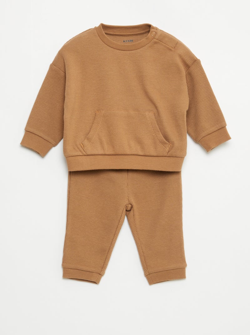 Conjunto de sudadera + pantalón de nido de abeja - 2 piezas Beige - Kiabi