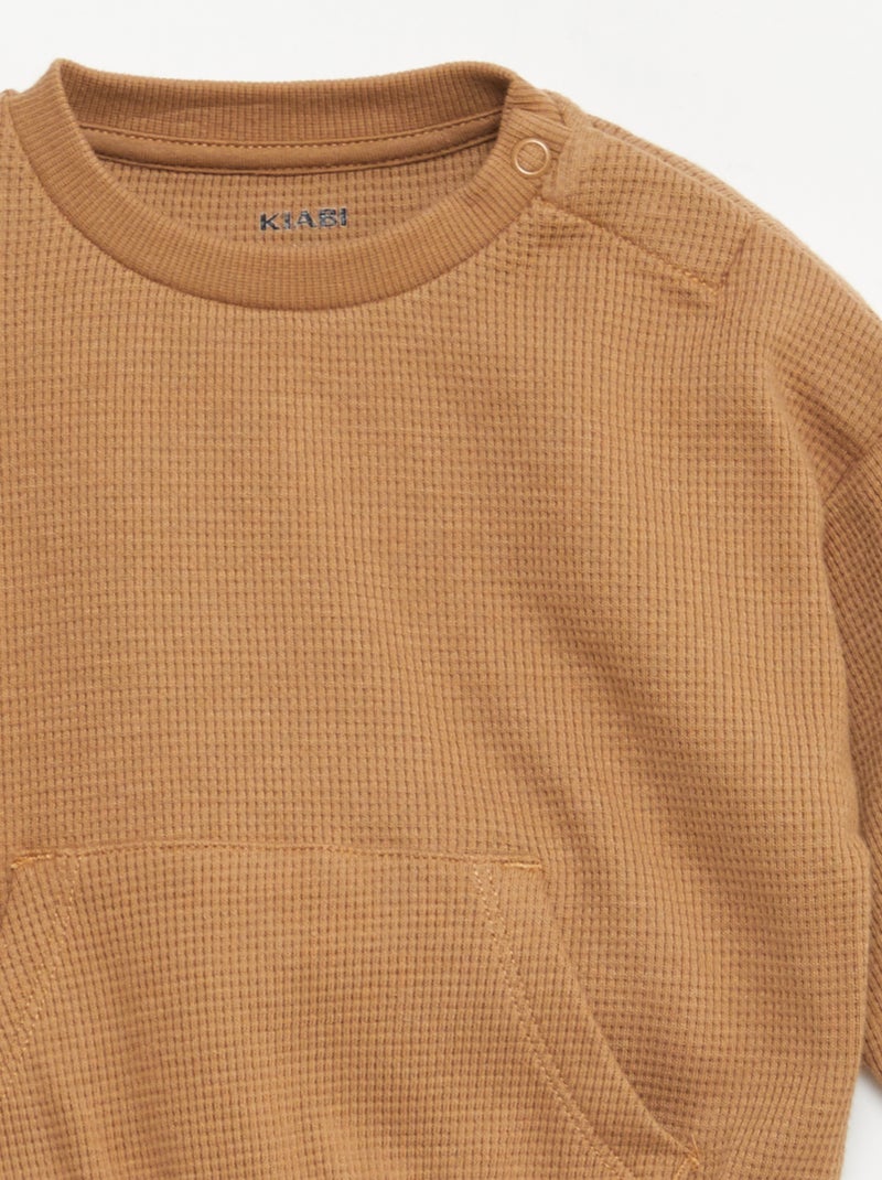 Conjunto de sudadera + pantalón de nido de abeja - 2 piezas Beige - Kiabi