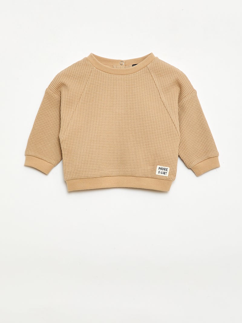 Conjunto de sudadera + pantalón de nido de abeja - 2 piezas Beige - Kiabi