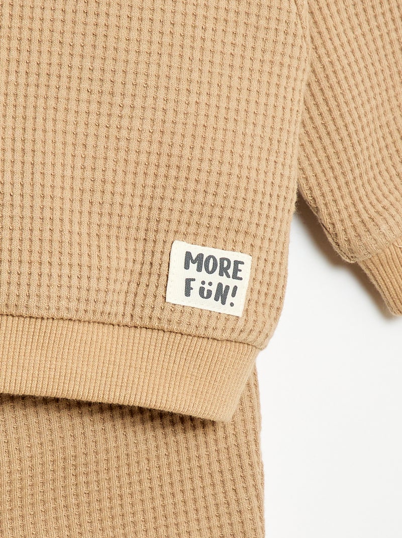 Conjunto de sudadera + pantalón de nido de abeja - 2 piezas Beige - Kiabi