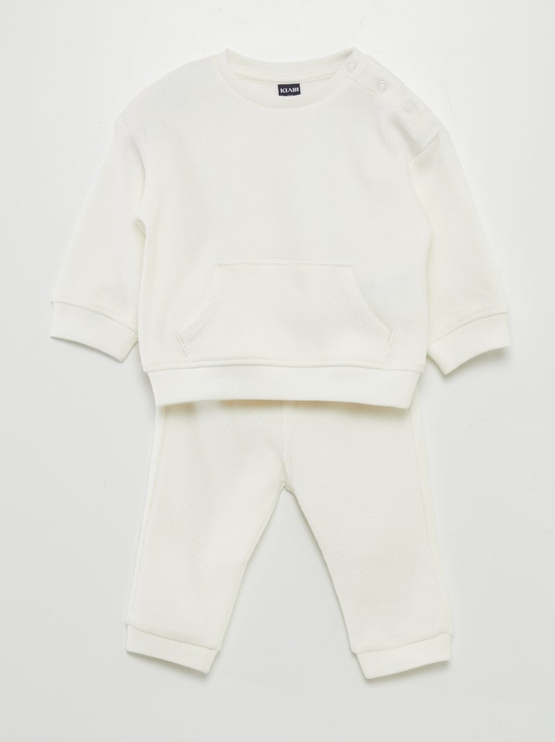 Conjunto de sudadera + pantalón de nido de abeja - 2 piezas BLANCO - Kiabi
