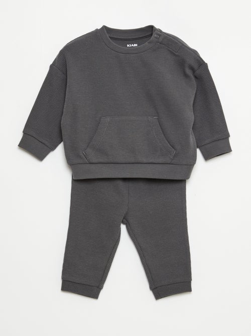 Conjunto de sudadera + pantalón de nido de abeja - 2 piezas - Kiabi
