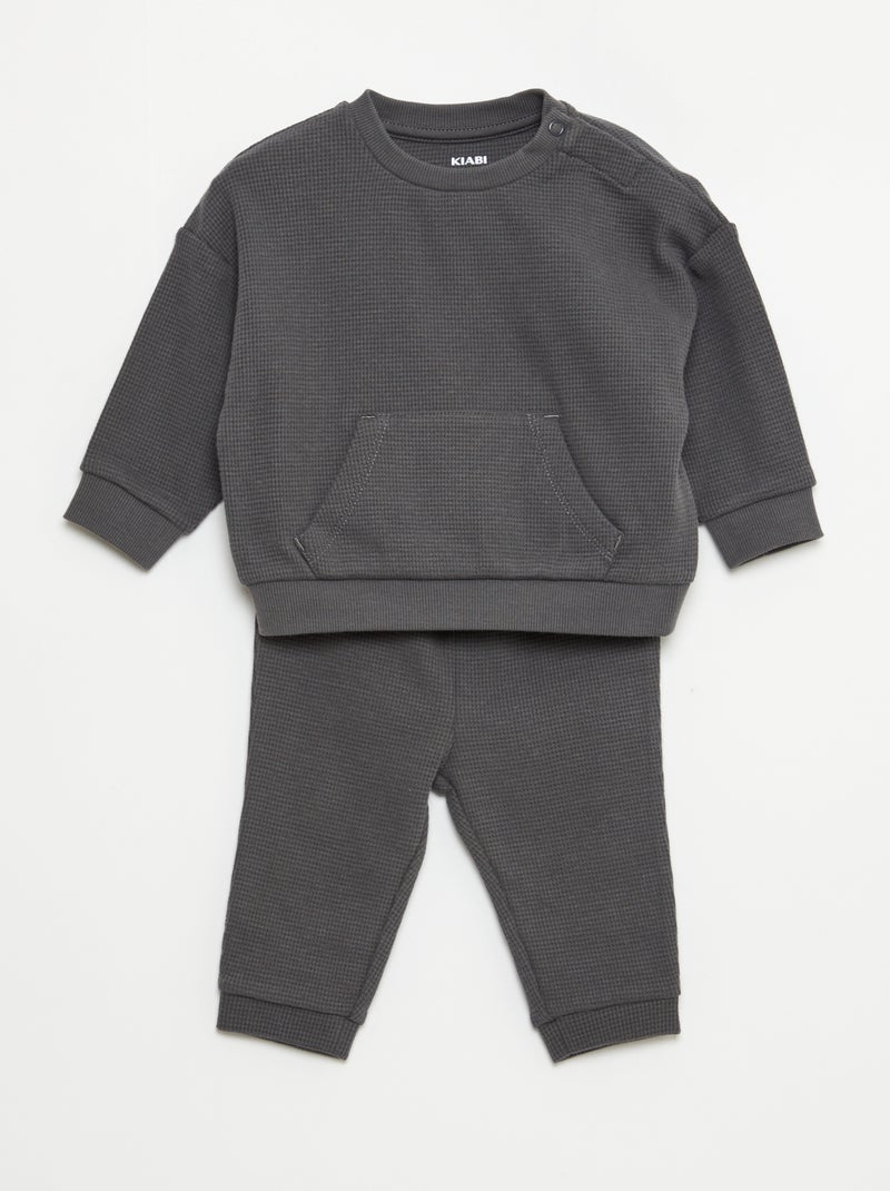 Conjunto de sudadera + pantalón de nido de abeja - 2 piezas gris - Kiabi