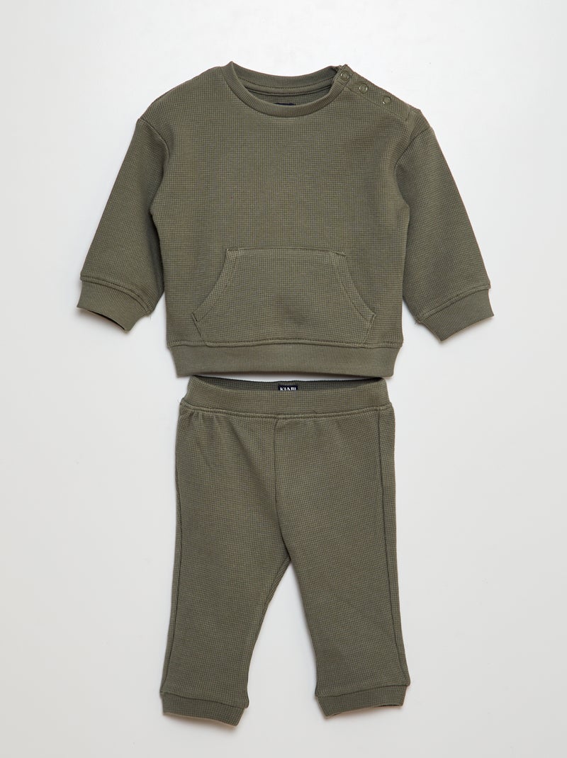 Conjunto de sudadera + pantalón de nido de abeja - 2 piezas VERDE - Kiabi