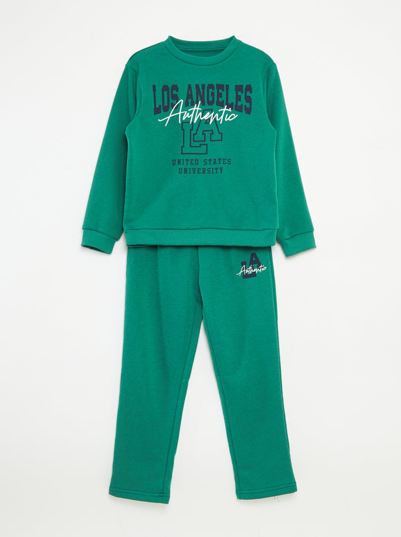Conjunto de sudadera + pantalón estilo campus - 2 piezas Verde - Kiabi