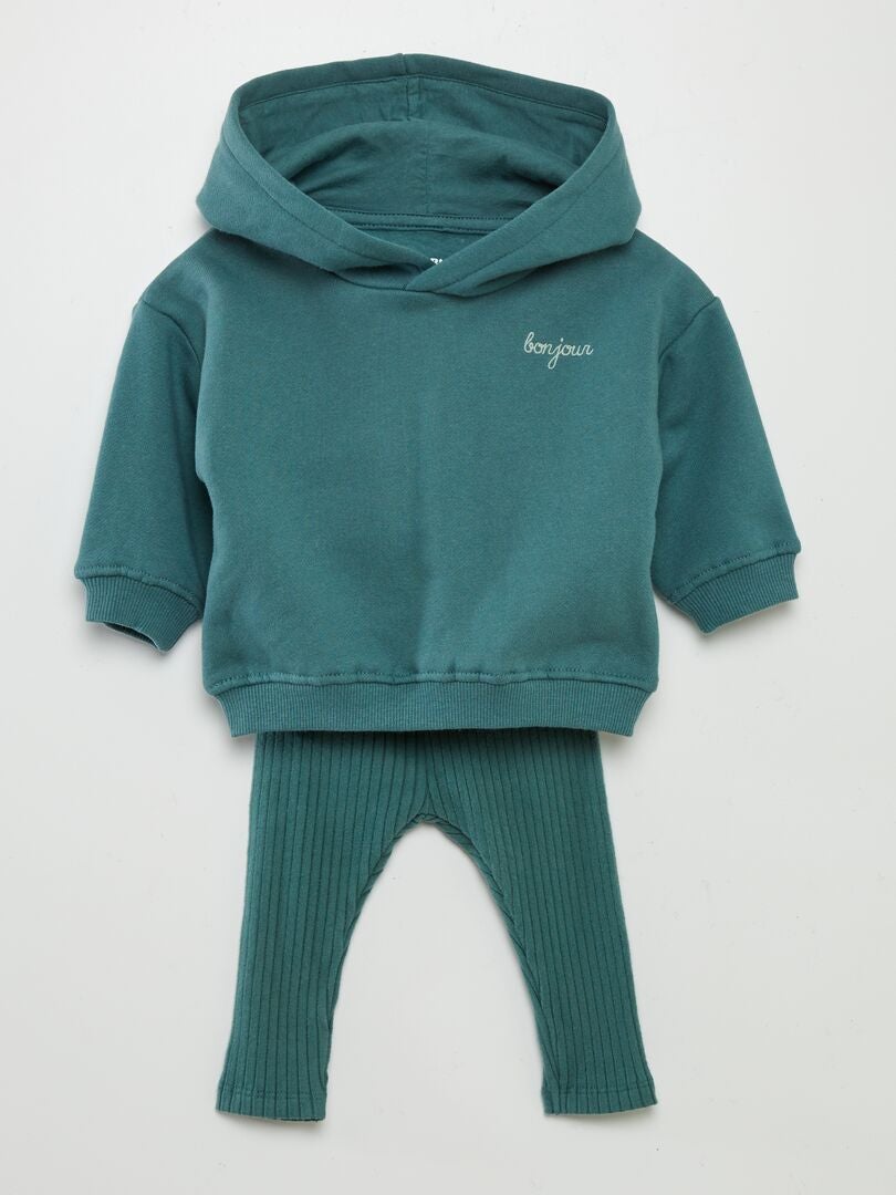 Conjunto de sudadera y legging de canalé - 2 piezas VERDE - Kiabi