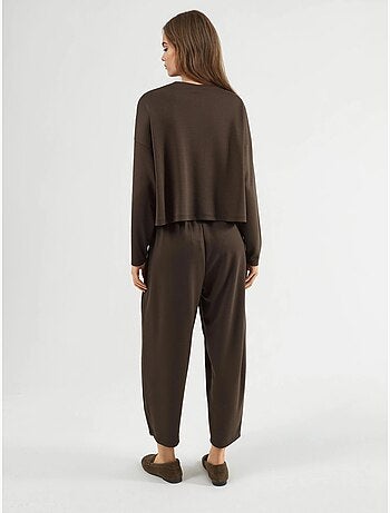 Conjunto de suéter de cuello redondo extragrande y pantalones elásticos hiccup
