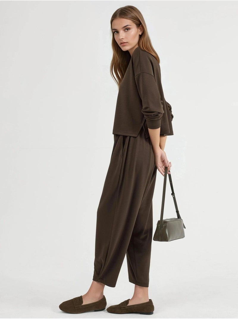 Conjunto de suéter de cuello redondo extragrande y pantalones elásticos hiccup Marrón oscuro - Kiabi