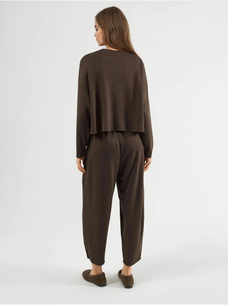 Conjunto de suéter de cuello redondo extragrande y pantalones elásticos hiccup Marrón oscuro - Kiabi