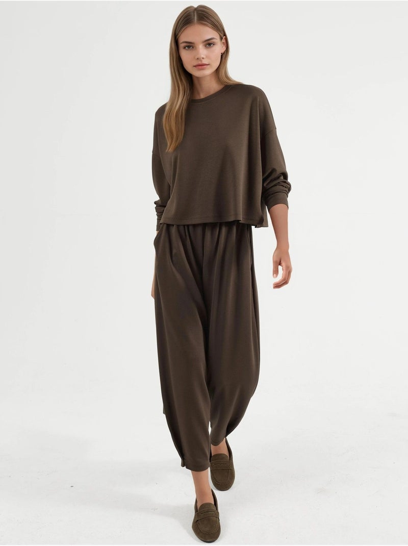Conjunto de suéter de cuello redondo extragrande y pantalones elásticos hiccup Marrón oscuro - Kiabi
