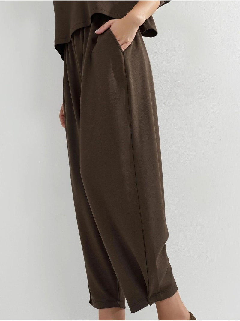 Conjunto de suéter de cuello redondo extragrande y pantalones elásticos hiccup Marrón oscuro - Kiabi