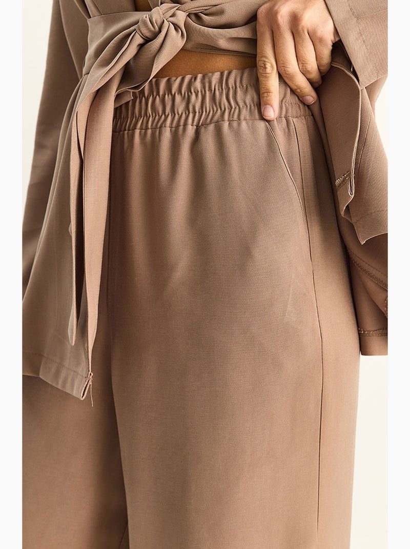 Conjunto de talle alto con detalle de lazo y cuello chal lucci Marrón chocolate - Kiabi
