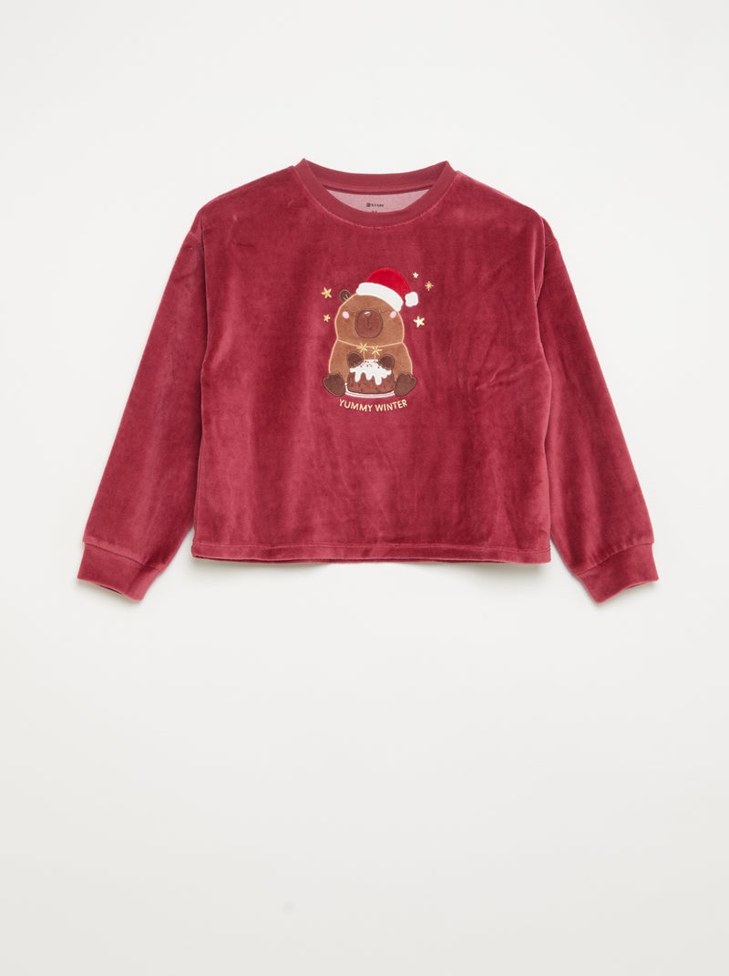 Conjunto de terciopelo - pijama de 2 piezas + antifaz para dormir Rojo - Kiabi