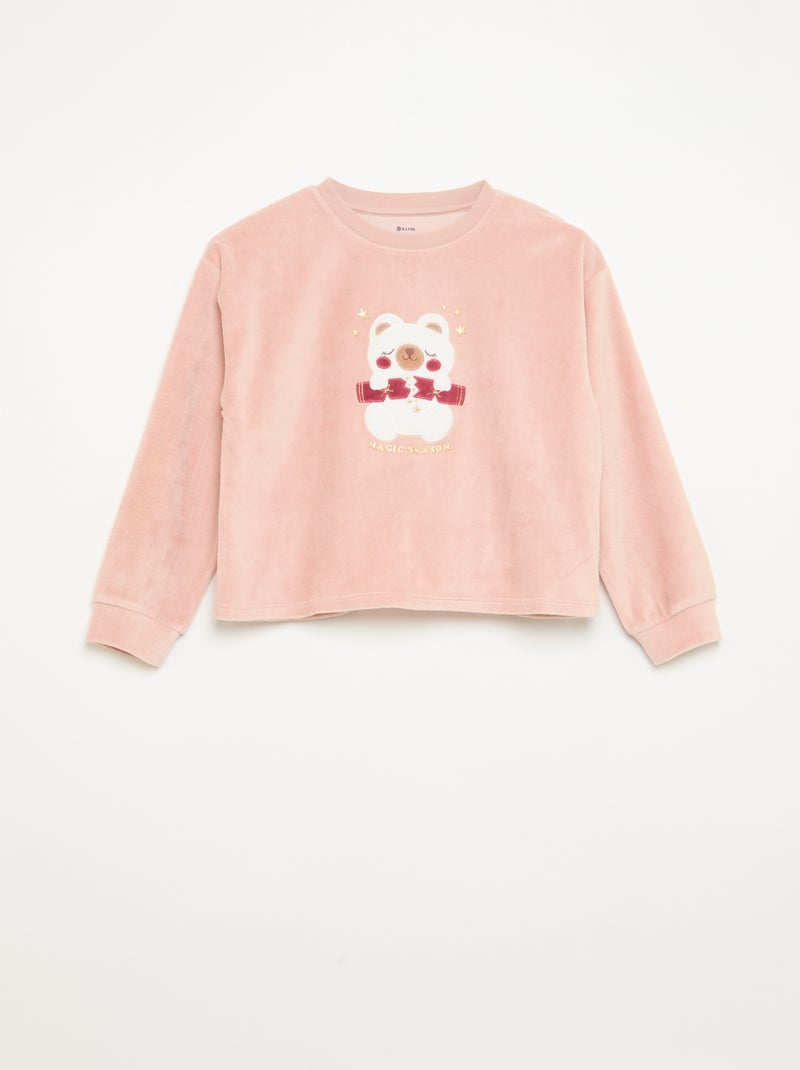 Conjunto de terciopelo - pijama de 'Navidad' de 2 piezas + antifaz para dormir Rosa - Kiabi