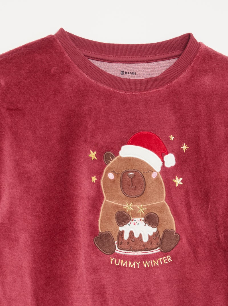 Conjunto de terciopelo "Navidad" - pijama de 2 piezas + antifaz para dormir Rojo - Kiabi
