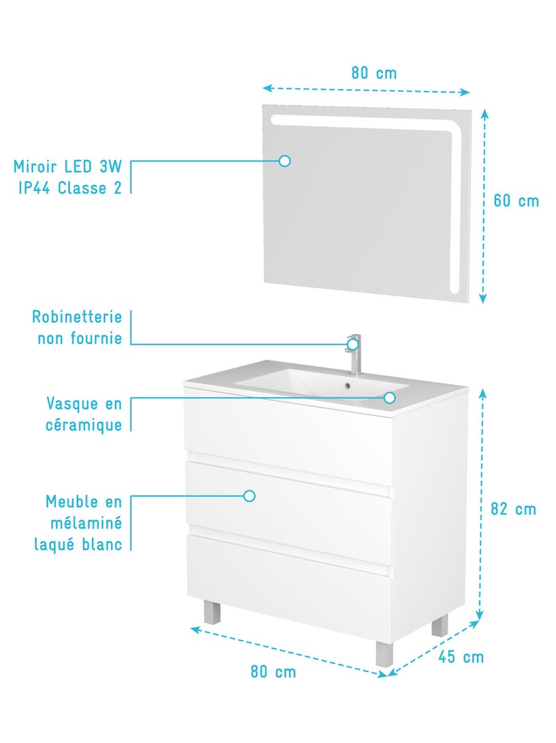 Conjunto de tocador y espejo LED Blanco - Kiabi