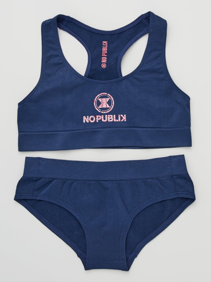 Conjunto de top + braguita 'No Publik' azul marino - Kiabi