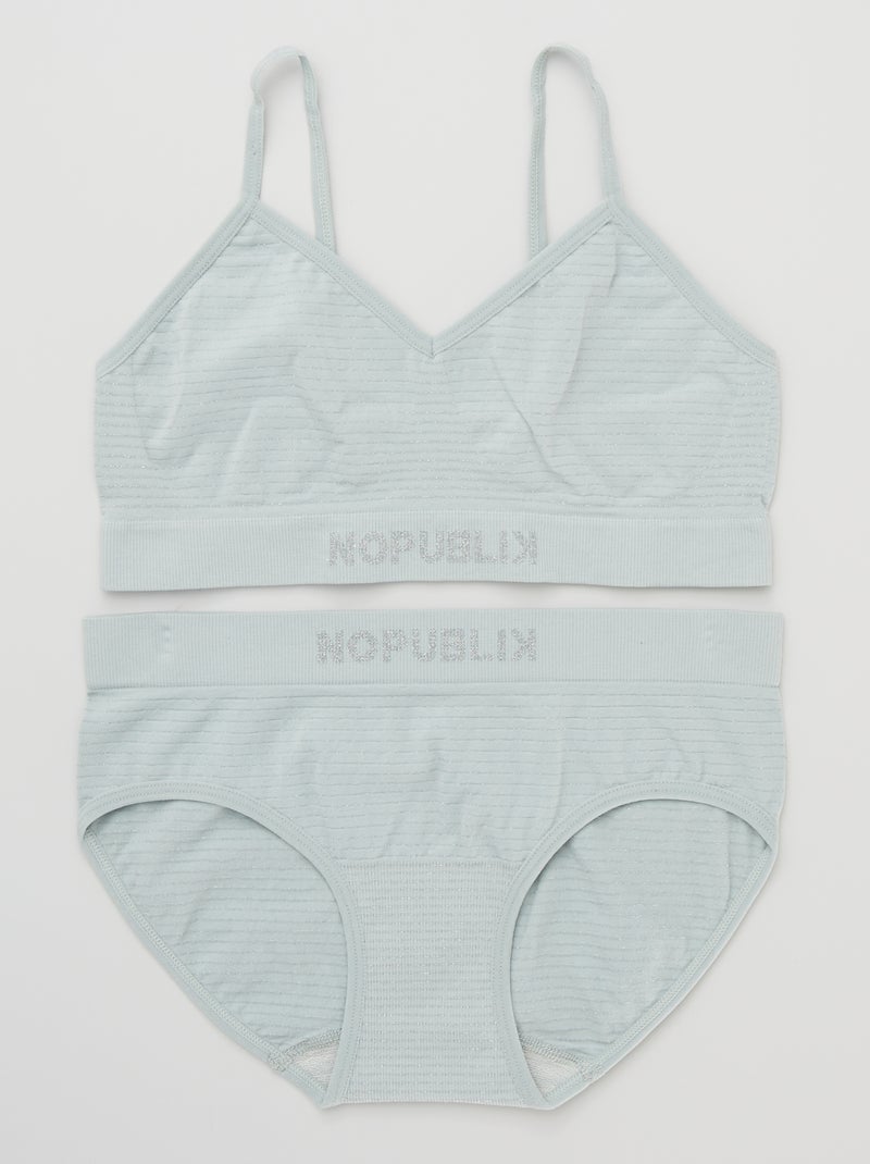 Conjunto de top + braguita 'No Publik' verde - Kiabi