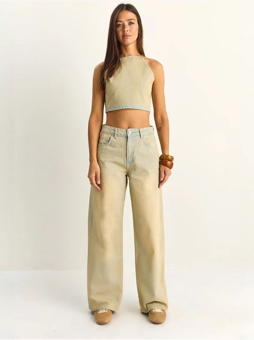 Conjunto de top halter de denim de talle alto y pantalones de pernera ancha lucci - Kiabi