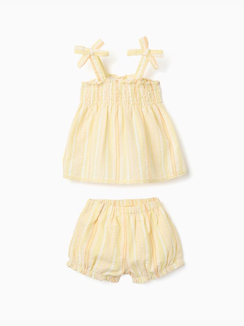 Conjunto de top y pantalón corto de algodón a rayas - Kiabi