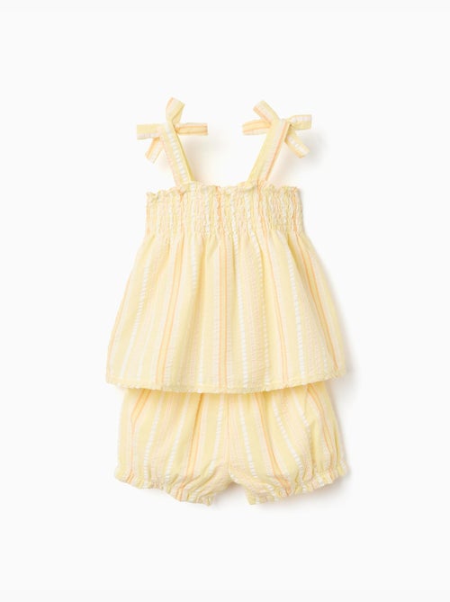 Conjunto de top y pantalón corto de algodón a rayas - Kiabi