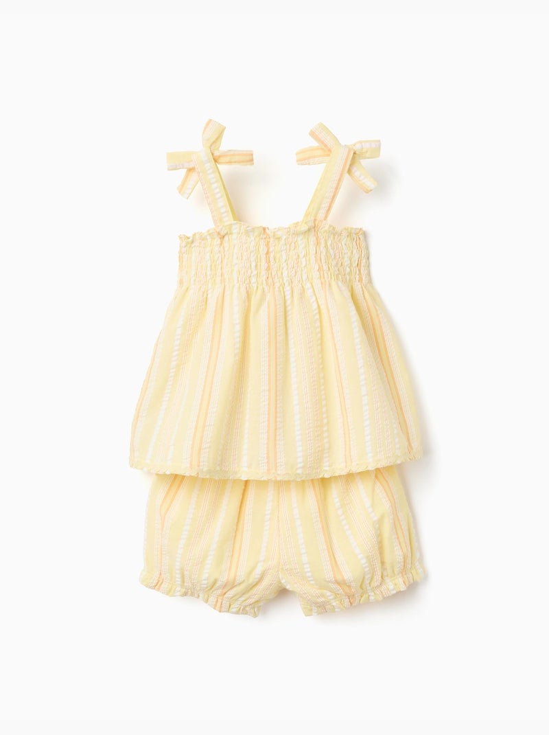 Conjunto de top y pantalón corto de algodón a rayas Amarillo claro - Kiabi