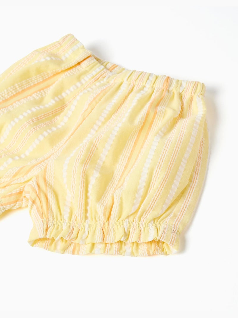 Conjunto de top y pantalón corto de algodón a rayas Amarillo claro - Kiabi