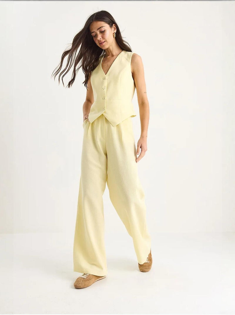 Conjunto de tres piezas con pantalón de cintura alta, chaleco y forro lucci Amarillo limón - Kiabi