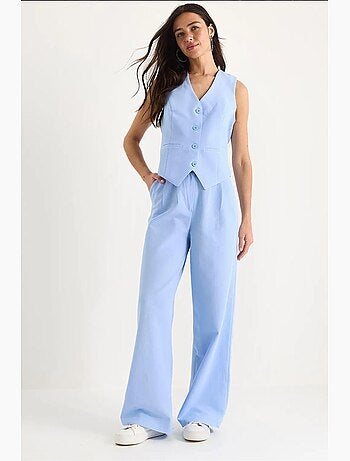 Conjunto de tres piezas con pantalón de cintura alta, chaleco y forro lucci