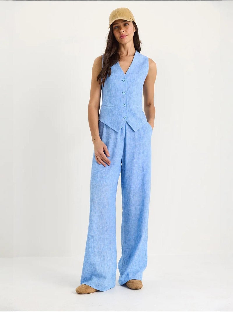 Conjunto de tres piezas con pantalón de cintura alta, chaleco y forro lucci Azul claro - Kiabi