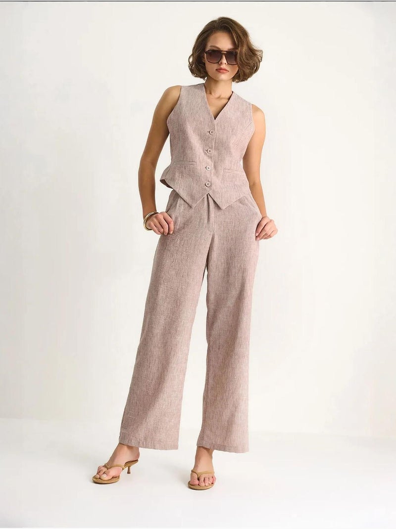 Conjunto de tres piezas con pantalón de cintura alta, chaleco y forro lucci Beige arcilla - Kiabi
