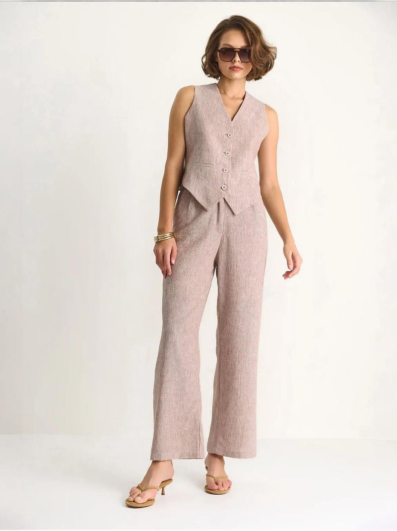 Conjunto de tres piezas con pantalón de cintura alta, chaleco y forro lucci Beige arcilla - Kiabi