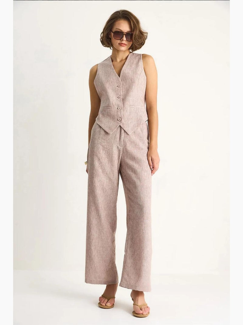 Conjunto de tres piezas con pantalón de cintura alta, chaleco y forro lucci Beige arcilla - Kiabi