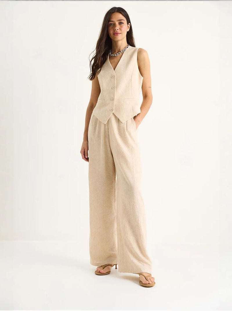 Conjunto de tres piezas con pantalón de cintura alta, chaleco y forro lucci Beige natural - Kiabi