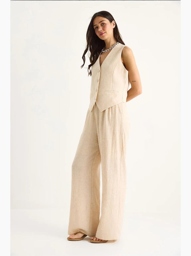 Conjunto de tres piezas con pantalón de cintura alta, chaleco y forro lucci Beige natural - Kiabi
